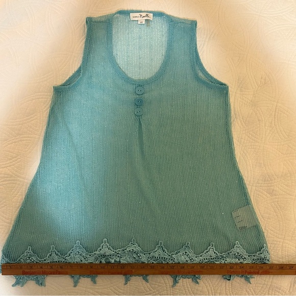 Sheer Vintage Aqua Mesh Top S/M Halloween Indie Sleeze - Picture 6 of 8